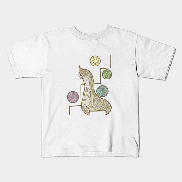 Seal Plays With Balls Kids T-Shirt by DesignTree